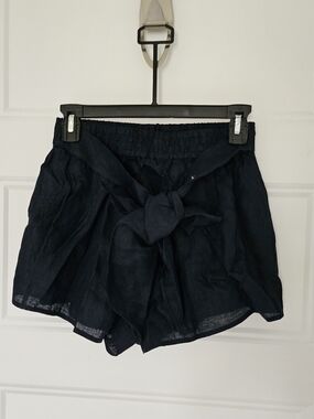 Zara 100% Linen Navy Tied Front Shorts